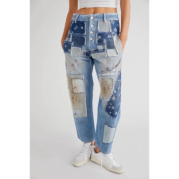 NEW Free People We the Free Azalea Daisy destroyed patchwork jeans. 29 - Picture 1 of 12